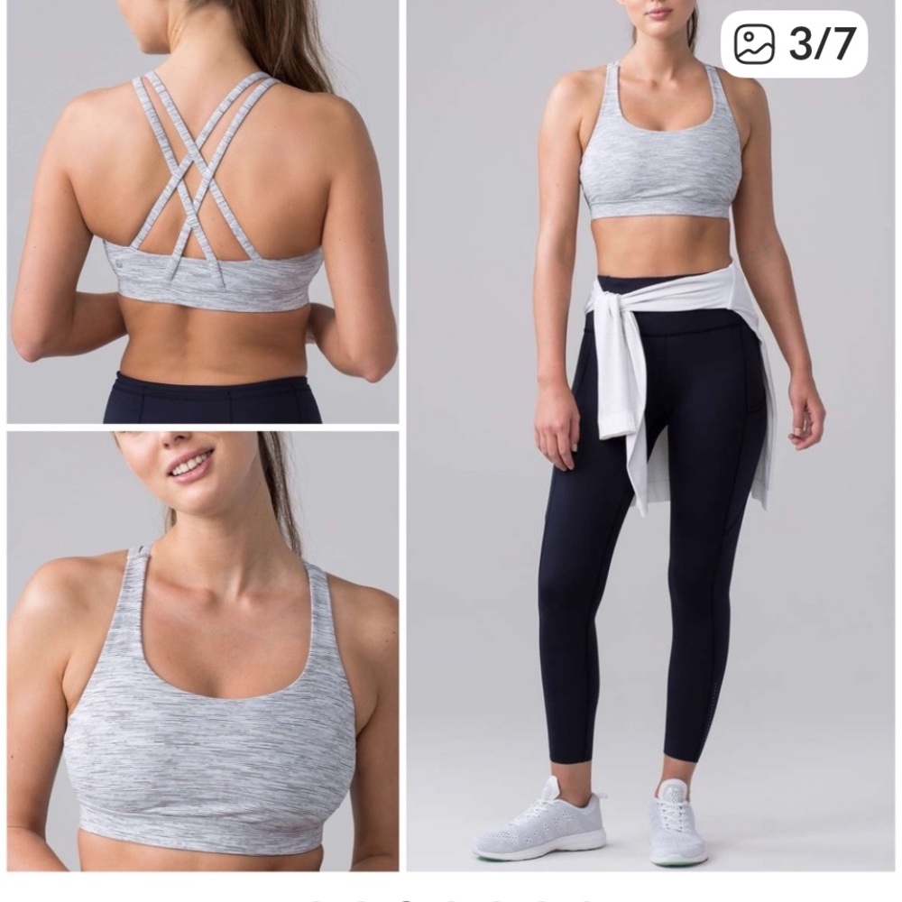 Lululemon Gray:White Stripe Energy Bra - Picture 1 of 3